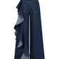 Wide Leg Dark Blue Ruffle Jeans