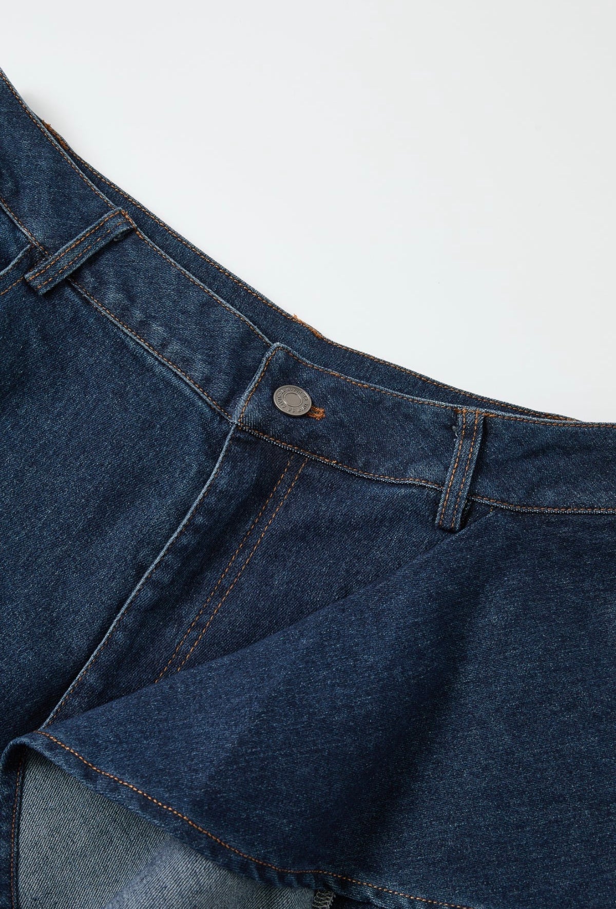 Wide Leg Dark Blue Ruffle Jeans