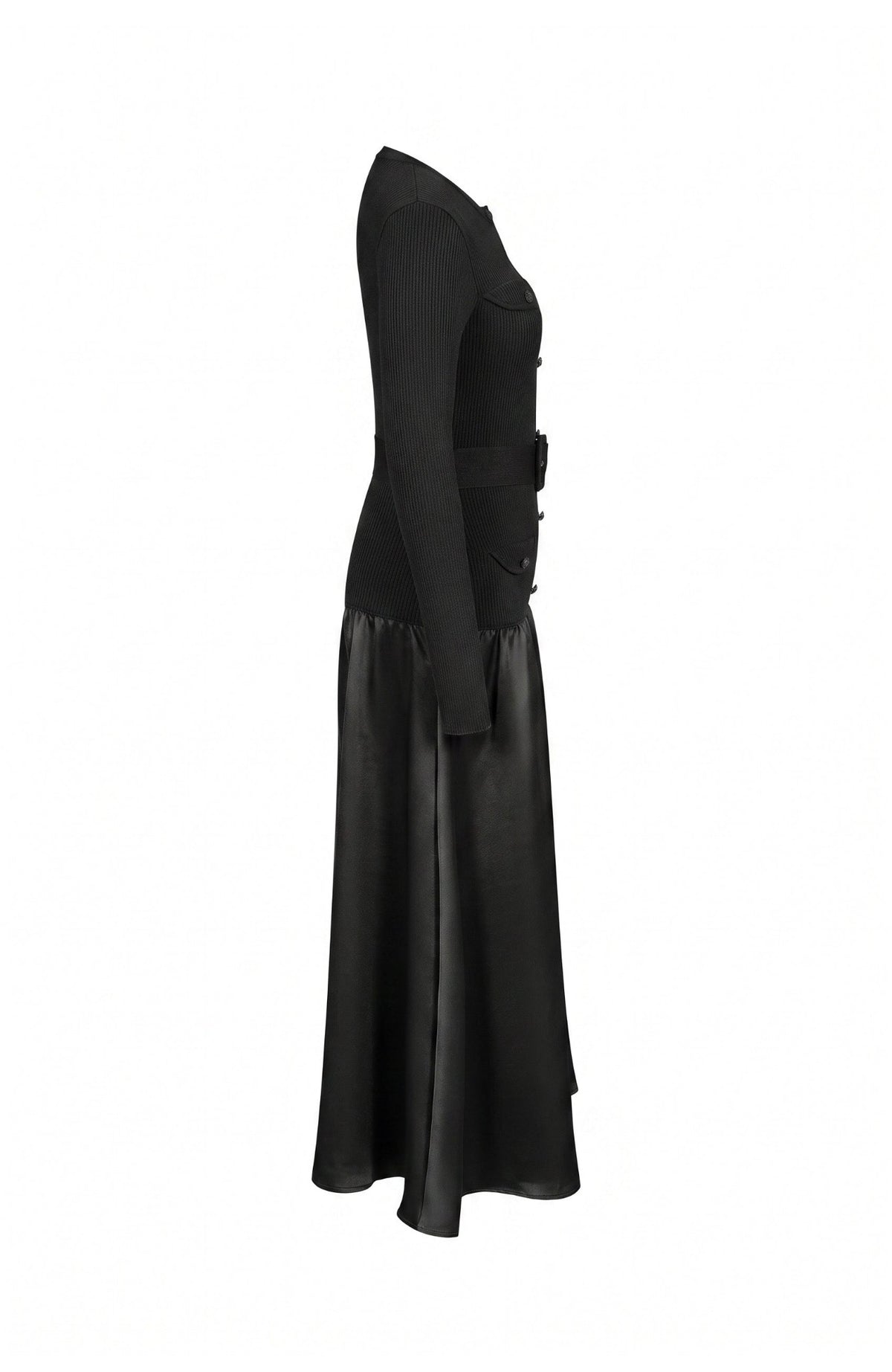 Black Knit Dress With Gold Buttons