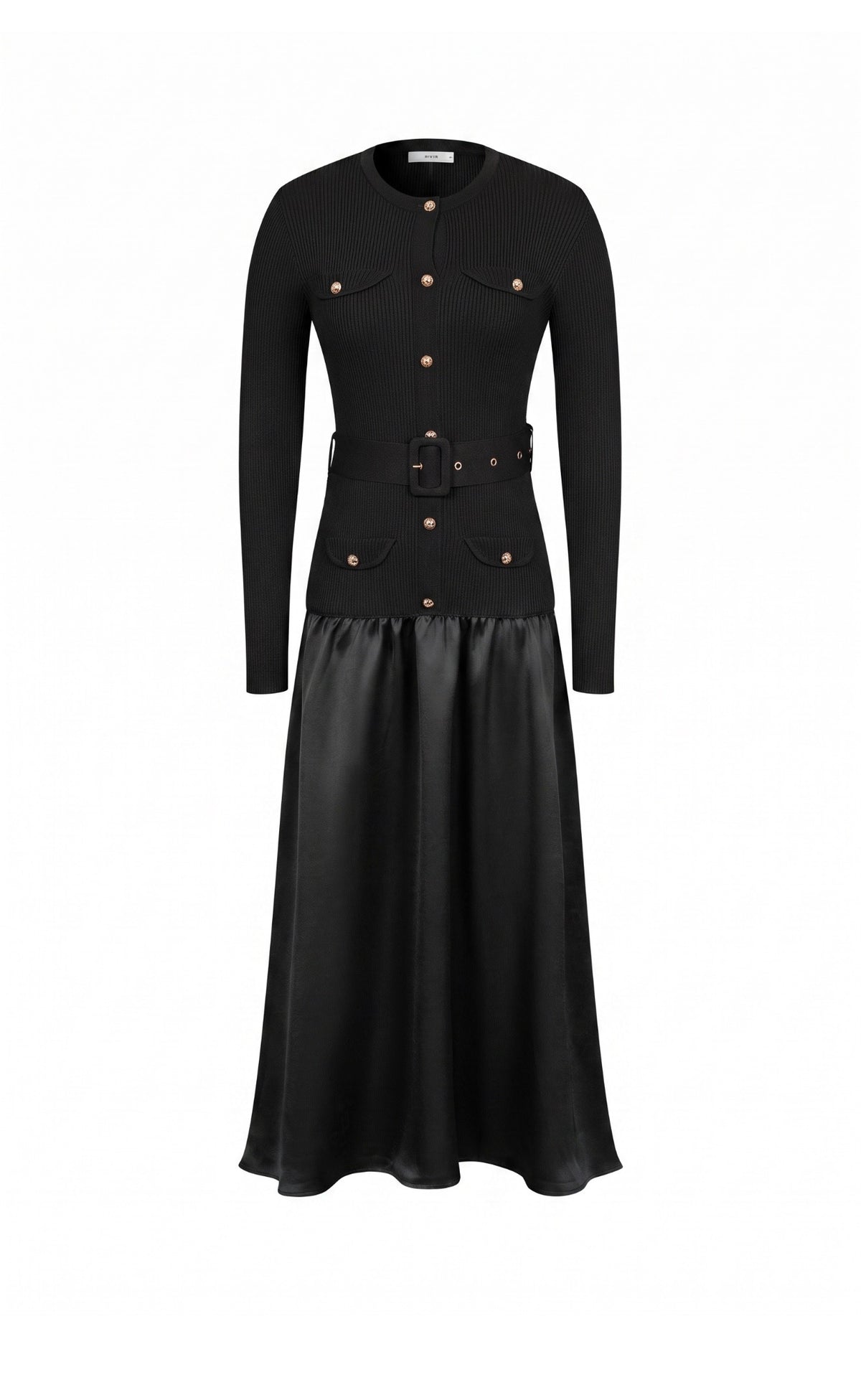 Black Knit Dress With Gold Buttons