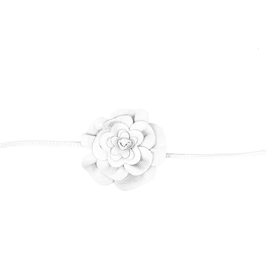White Leather Flower Belt