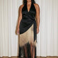 Curve Black Halter Ombré Fringe Wrap Dress