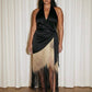 Curve Black Halter Ombré Fringe Wrap Dress