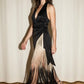 Black Halter Ombré Fringe Wrap Dress