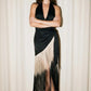 Black Halter Ombré Fringe Wrap Dress