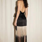 Black Halter Ombré Fringe Wrap Dress