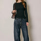 Black Fitted Crew Neck Top