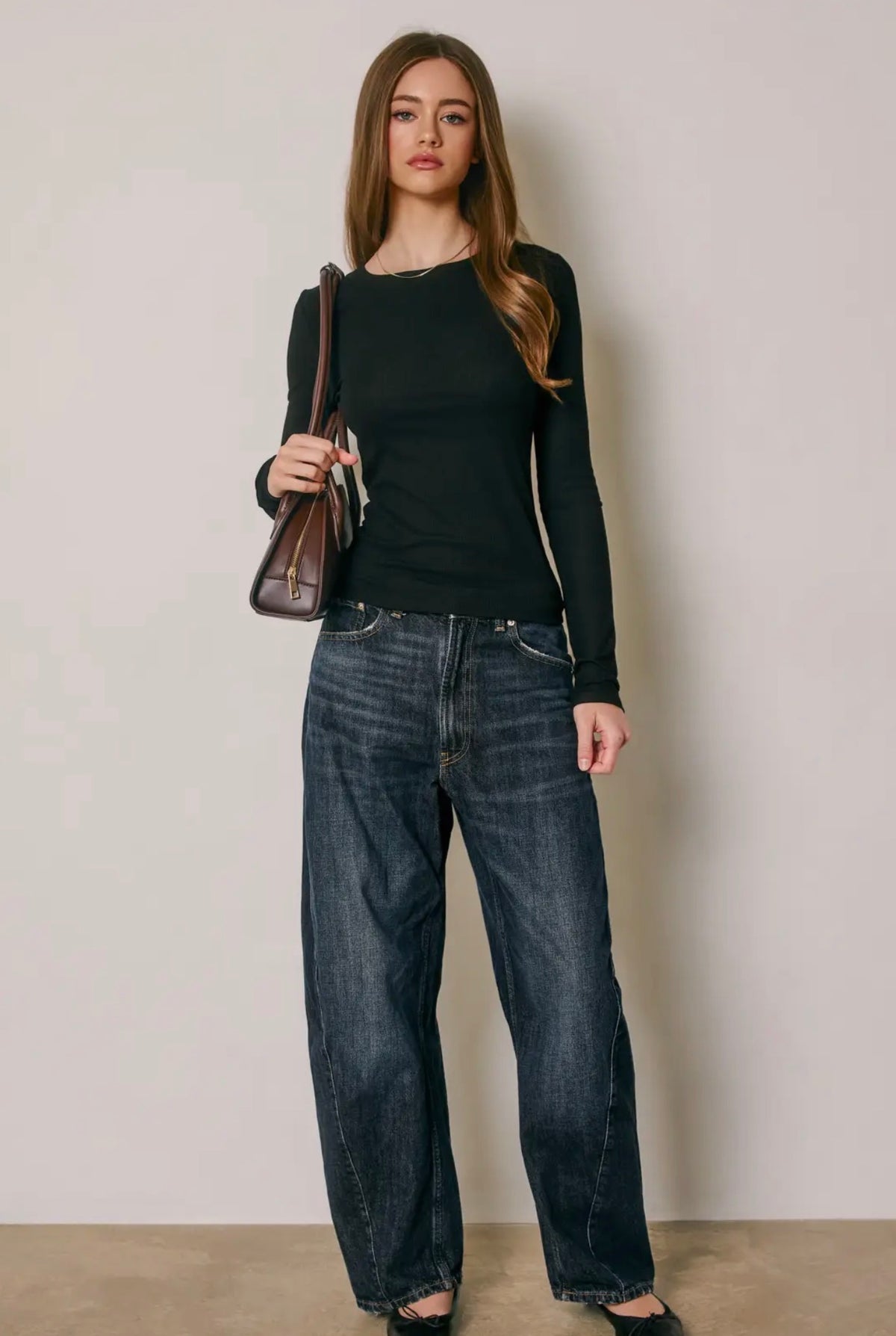 Black Fitted Crew Neck Top