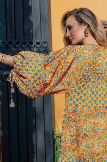 Orange Mix Block Print Maxi Dress
