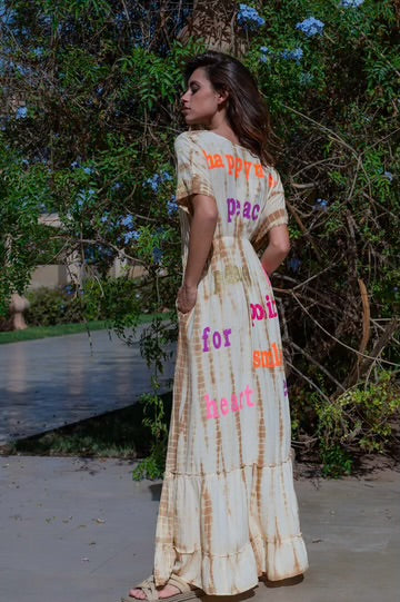 Tan Tie Dye Kimono Dress