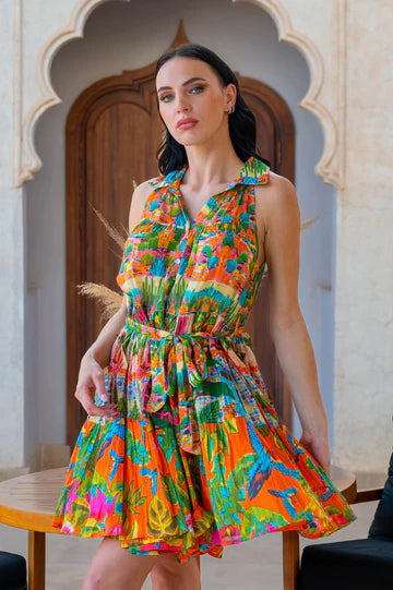 Short Tropical Print Sundress