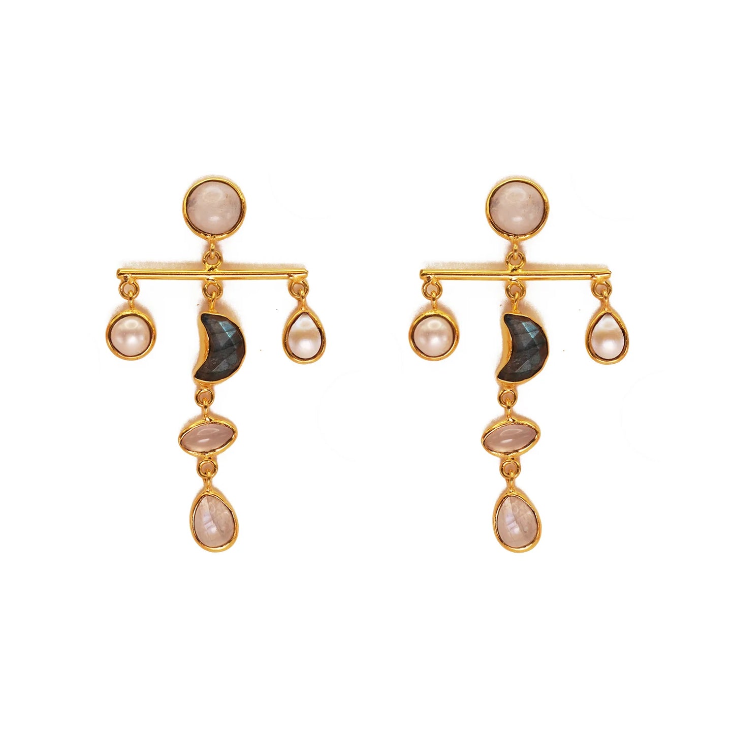 Crescent Moon Multi Stone Earrings