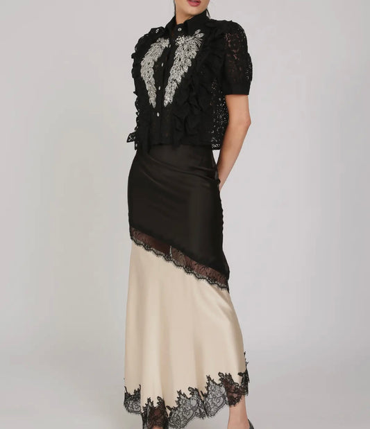 Black & Cream Silky Slip Skirt