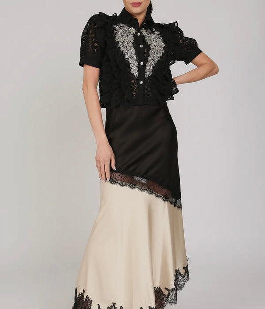 Black & Cream Silky Slip Skirt