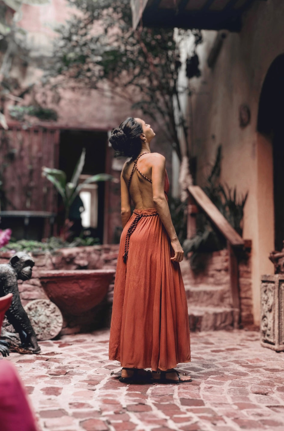 Cayenne Halter Dress with High Slit & Rope Belt
