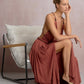 Cayenne Halter Dress with High Slit & Rope Belt