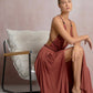 Cayenne Halter Dress with High Slit & Rope Belt