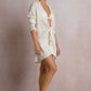 Off White Tie Linen Shirt with Bead Detail