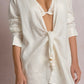 Off White Tie Linen Shirt with Bead Detail