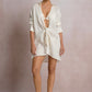 Off White Tie Linen Shirt with Bead Detail