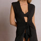 Black Knit Coverup with Tie Front