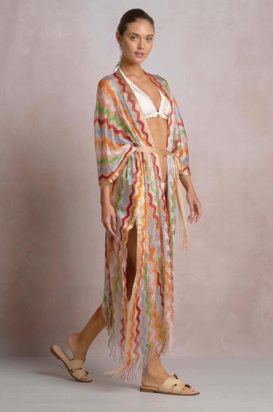 Colorful Zig Zag Knit Kimono