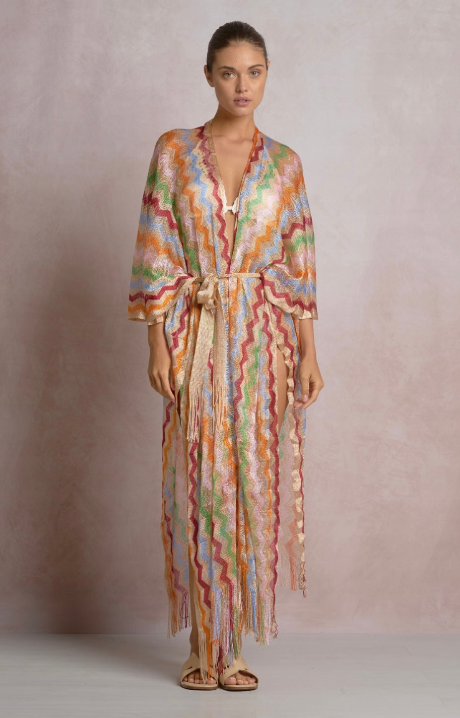 Colorful Zig Zag Knit Kimono