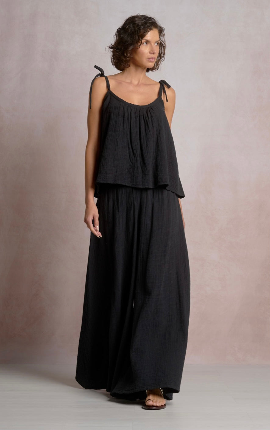 Black Wide Leg Gauze Pants