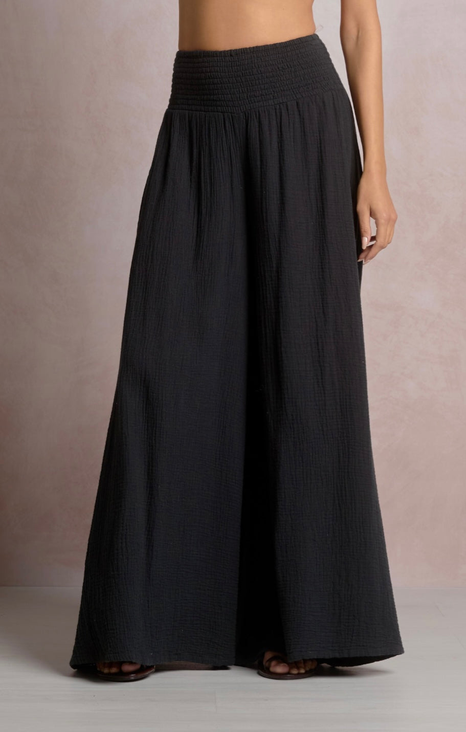 Black Wide Leg Gauze Pants