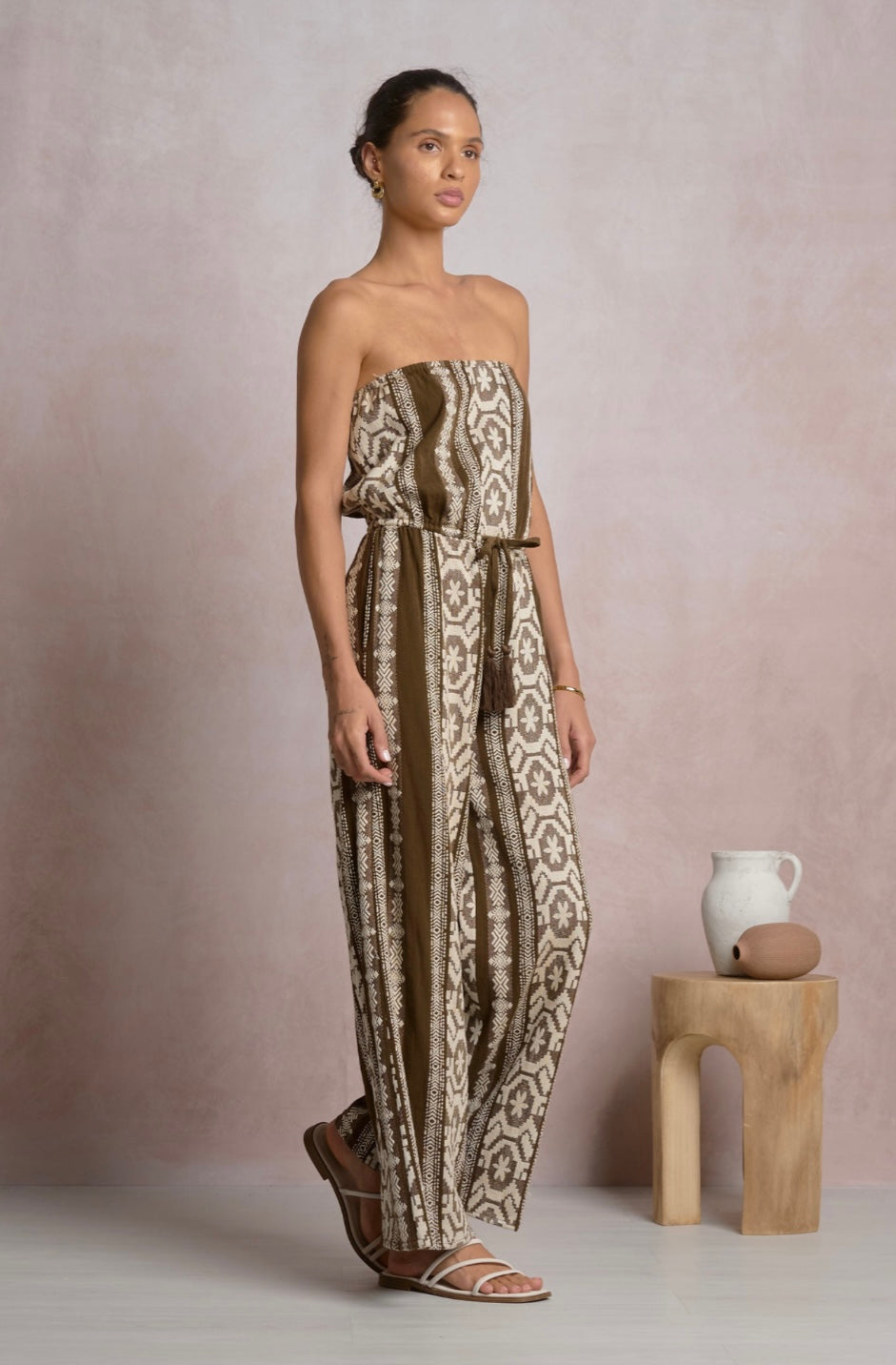 Brown & White Woven Romper
