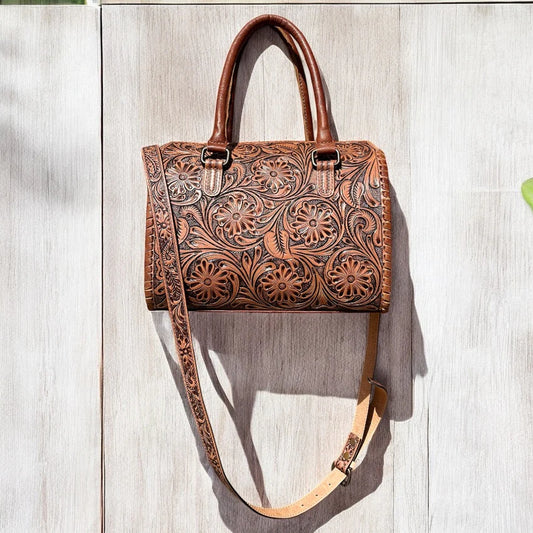 Tan Floral Leather Bag