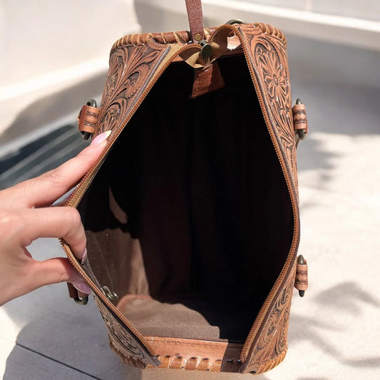 Tan Floral Leather Bag