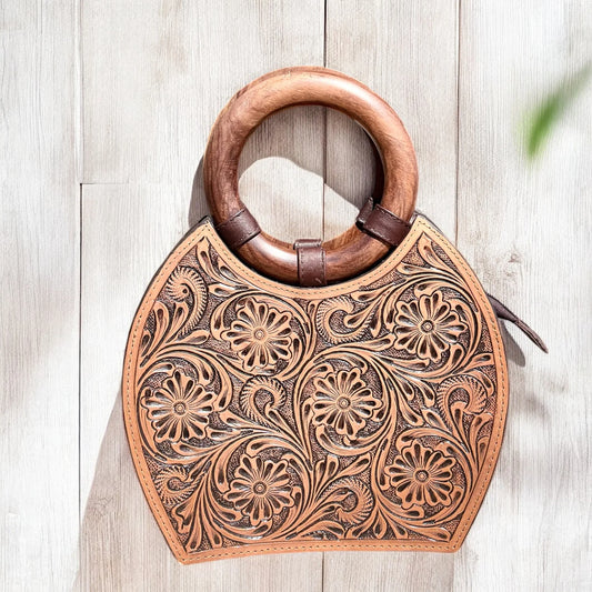 Round Hand Tooled Leather Bag