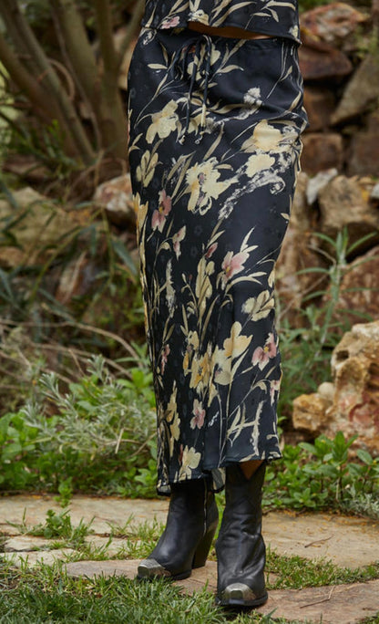 Black Floral Print Slip Skirt