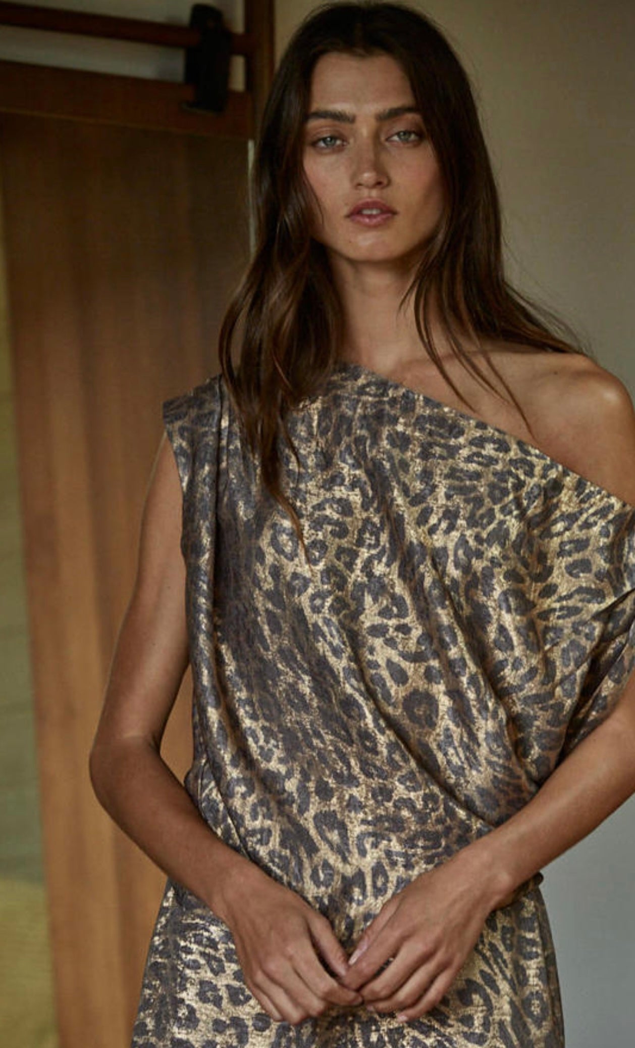 Gold Leopard Print One Shoulder Top