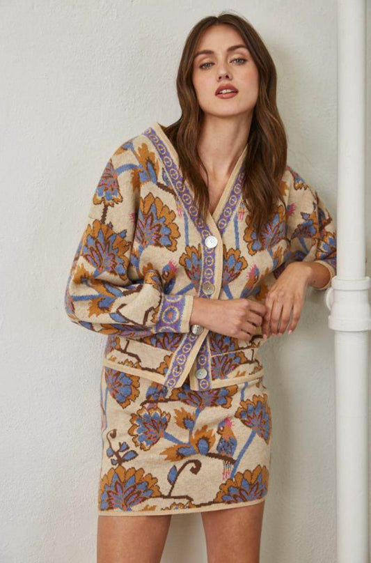 Taupe Print Knit Cardigan