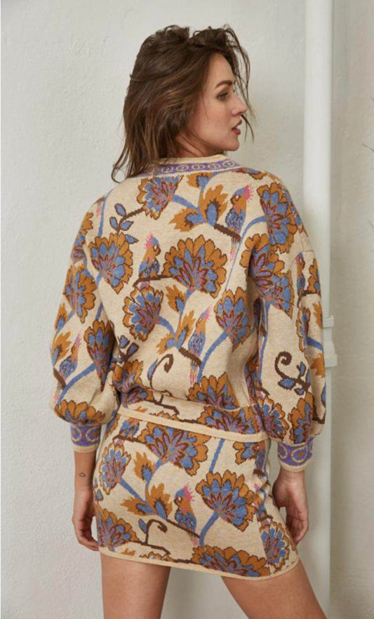 Taupe Print Knit Cardigan