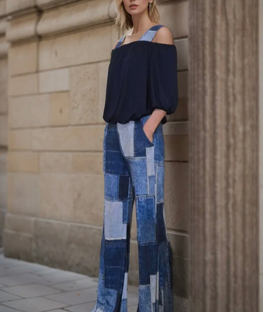 Faux Denim Pull on Pant