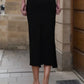 Black Jersey Skirt with Flower Appliqué