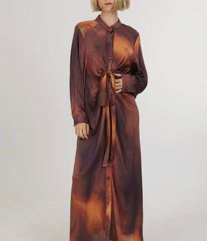 Brown & Orange Tie Dye Print Dress