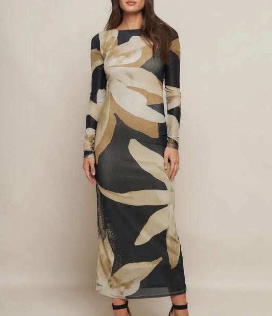 Floral Print Mesh Maxi Dress