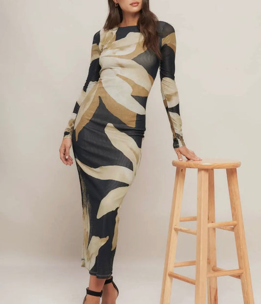 Floral Print Mesh Maxi Dress