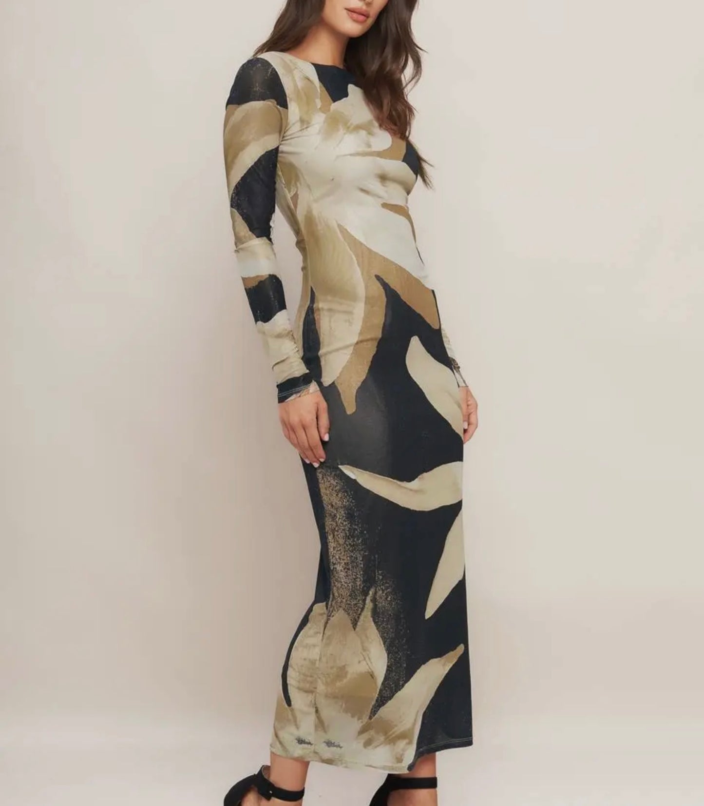 Floral Print Mesh Maxi Dress