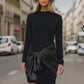 Black Faux Leather Wrap dress