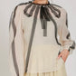 Cream Blouse with Black Lace Embellishment