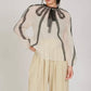 Cream Blouse with Black Lace Embellishment