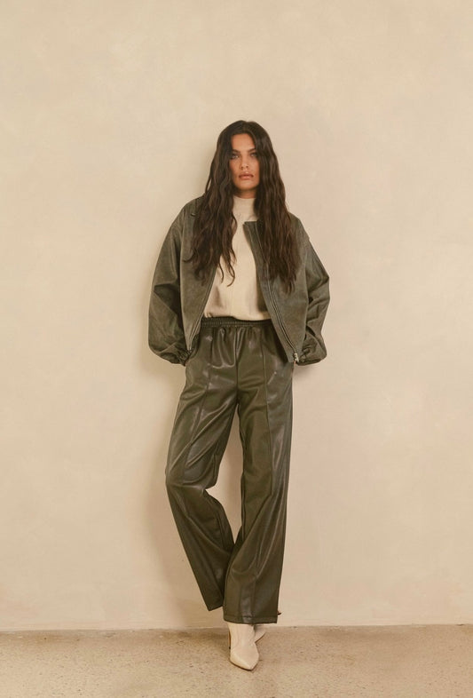 Olive Faux Leather Pants