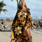 Autumnal Black Floral Print Tunic Dress