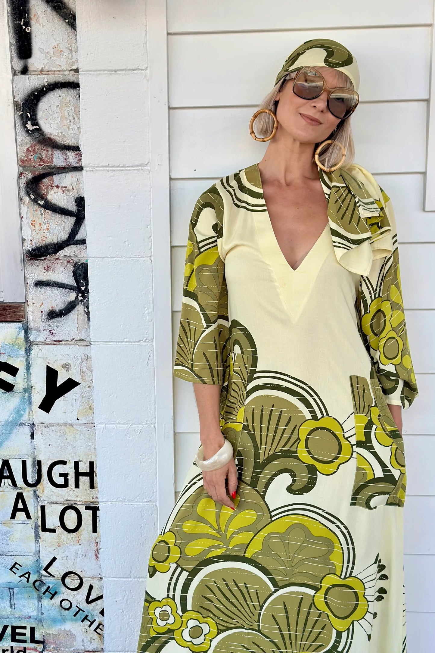Retro Green Print Tunic Dress