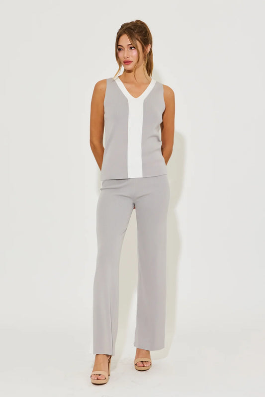 Grey & White 2 Piece Knit Pant Set